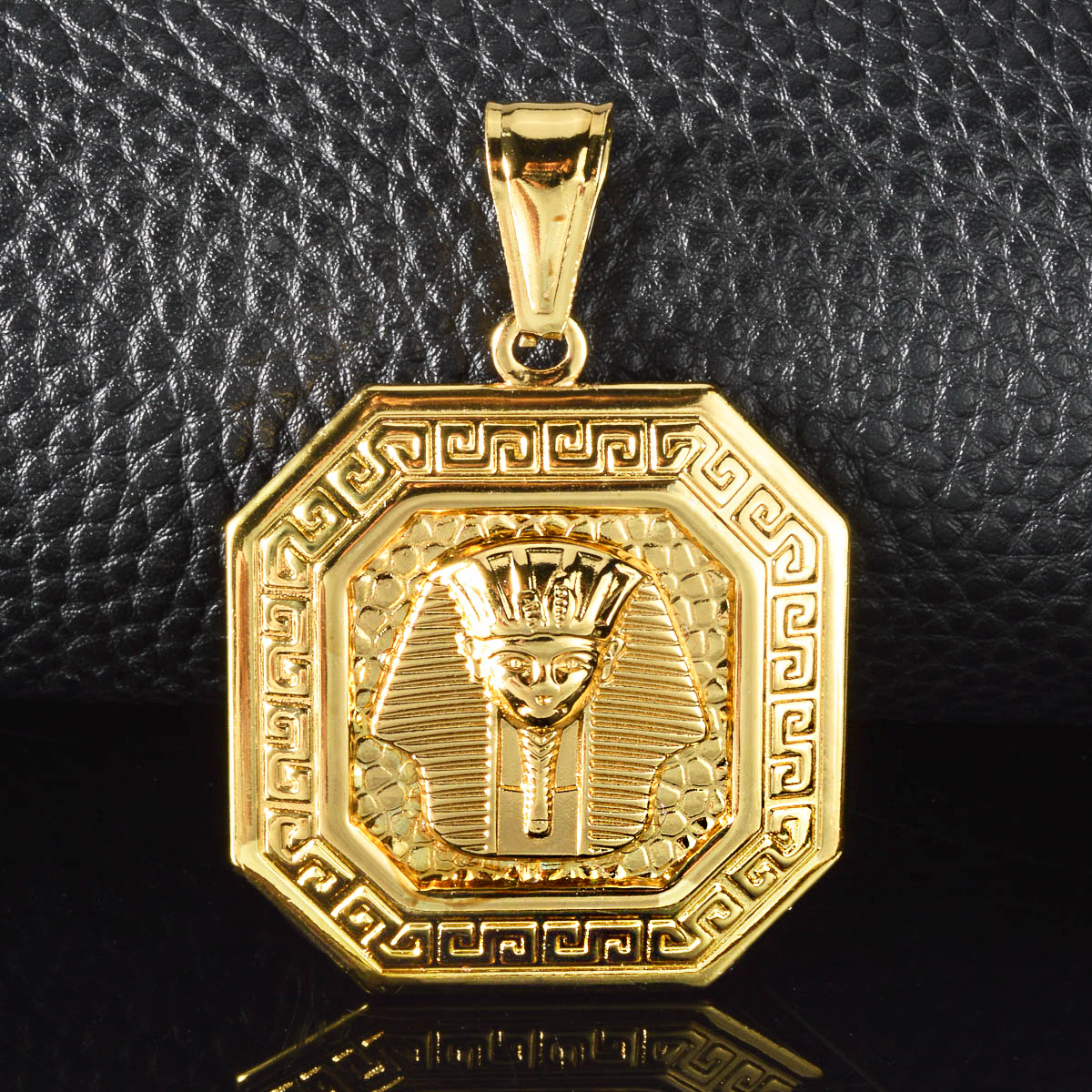 Retro Octagonal Greek Key Golden Pendant Necklace